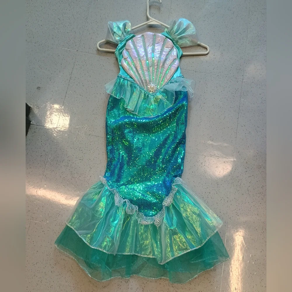 GILLIANS CLOSET Sparkling SEQUINS Green Blue Mermaid Costume for Kids Size 5-6 - Picture 2 of 16